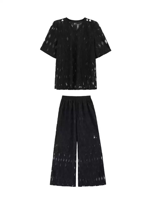 Mesh Diamond Pattern Tops & Pants Co-ord